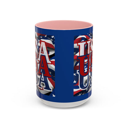 USA Red font Center Patriot Blue Accent Mug by theGreenDragonTavern.shop