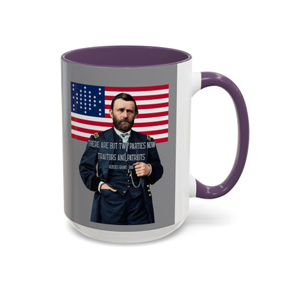 "Traitors and Patriots" Ulysses Grant Grey Accent Mug by theGreenDragonTavern.shop