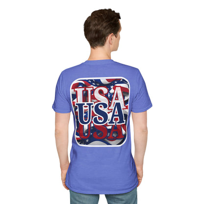 2-sided, Red White and BLUE USA Patriot Light colors Unisex T-Shirt by theGreenDragonTavern.shop