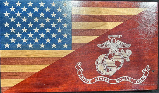 United States Marine Corps Handcrafted Wooden Desktop Flag – Made by U.S. Veterans