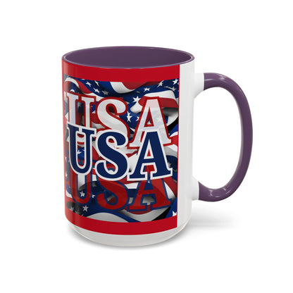 USA Blue font Center Patriot Red Accent Mug by theGreenDragonTavern.shop