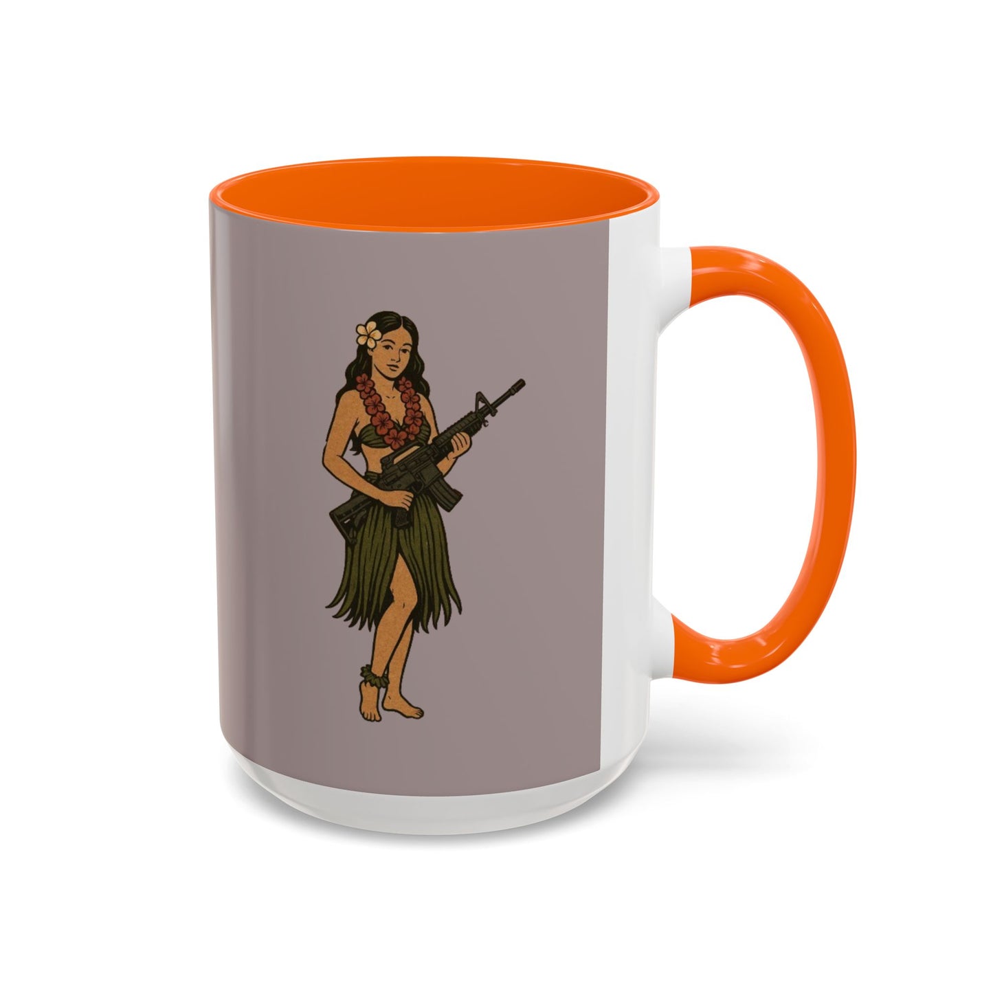 Hula Girl Packin' Heat Grey Accent Mug by theGreenDragonTavern.shop