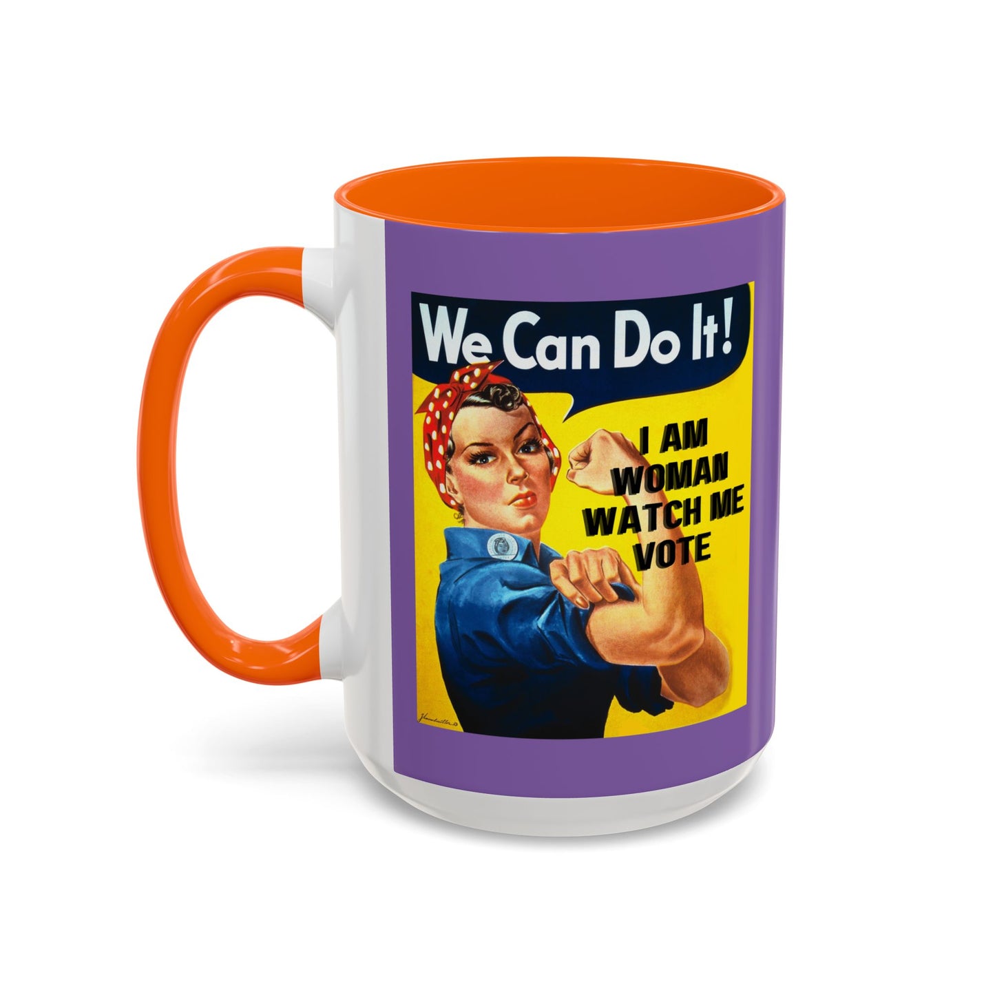 I Am Woman Watch Me Vote Rosie Light Purple Accent Mug by theGreenDragonTavern.shop
