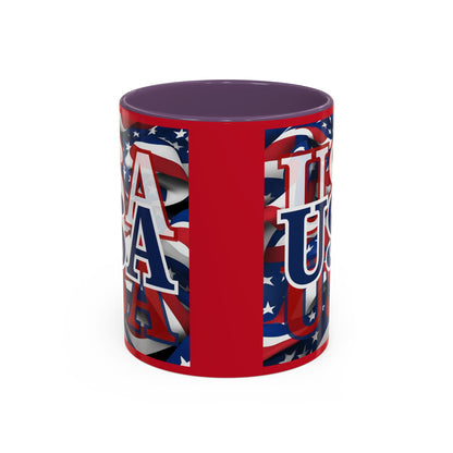 USA Blue font Center Patriot Red Accent Mug by theGreenDragonTavern.shop