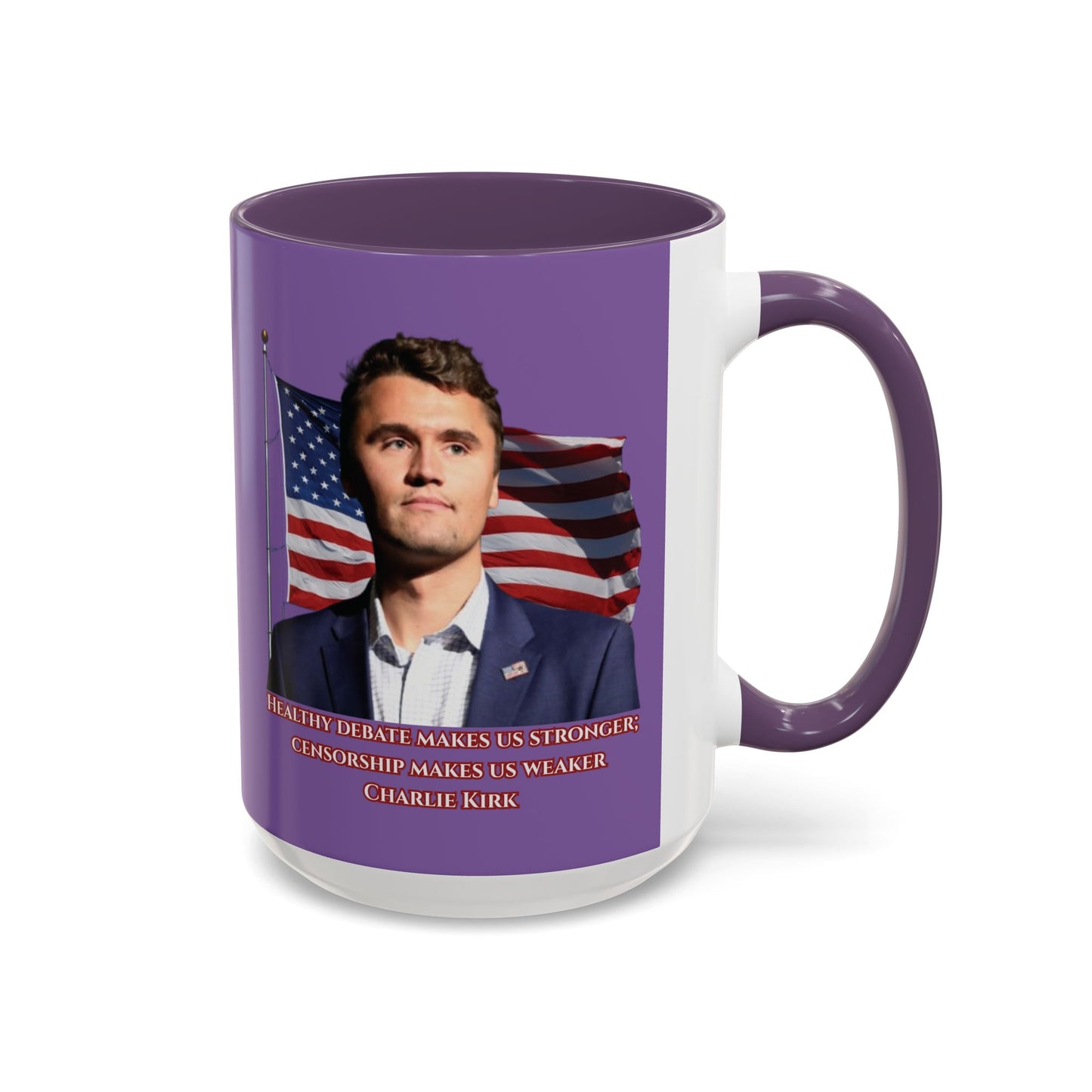 Charlie Kirk, Healthy Debate Light Purple Accent Mug by theGreenDragonTavern.shop