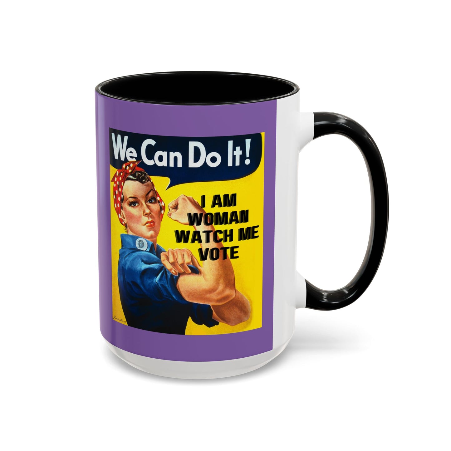 I Am Woman Watch Me Vote Rosie Light Purple Accent Mug by theGreenDragonTavern.shop