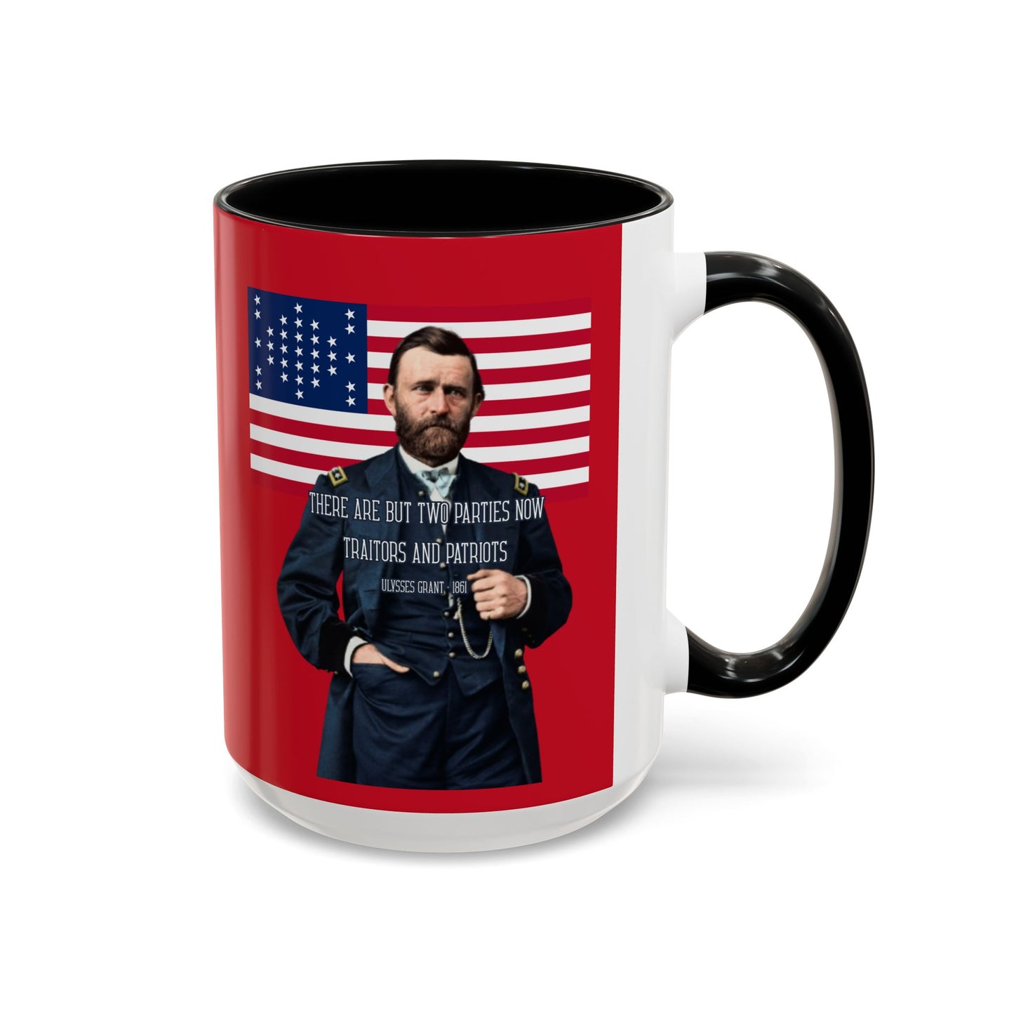 "Traitors and Patriots" Ulysses Grant Red Accent Mug by theGreenDragonTavern.shop