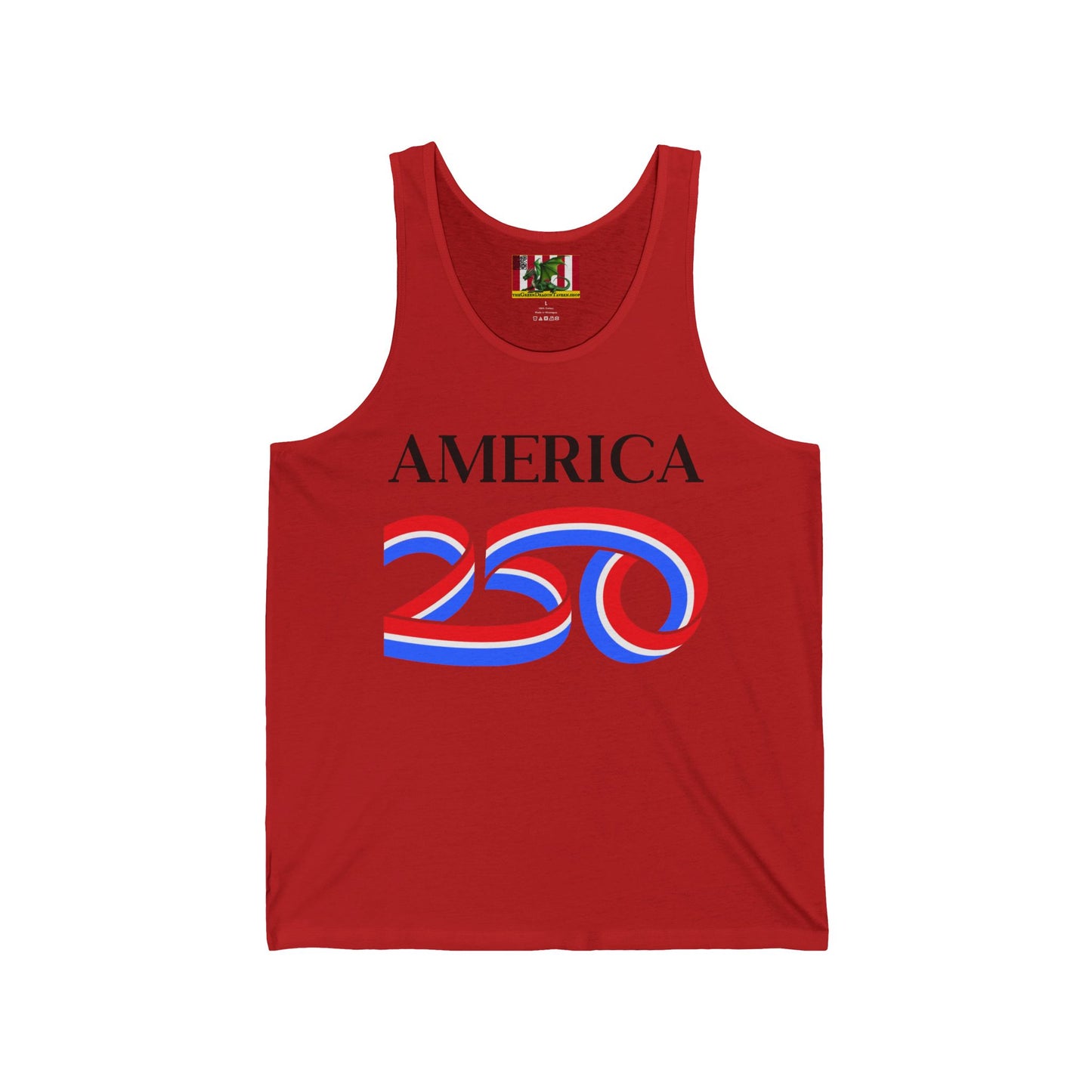 America 250 Black font Unisex Jersey Tank Top by theGreenDragonTavern.shop