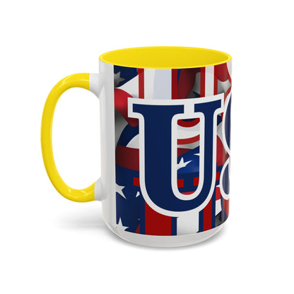 USA! USA! USA Blue font Patriot Blue Accent Mug by theGreenDragonTavern.shop