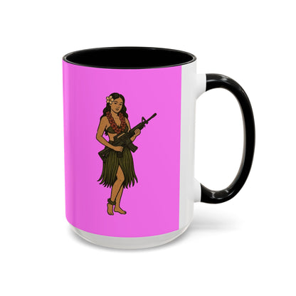 Hula Girl Packin' Heat Pink Accent Mug by theGreenDragonTavern.shop