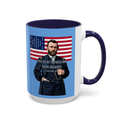 "Traitors and Patriots" Ulysses Grant Light Blue Accent Mug by theGreenDragonTavern.shop