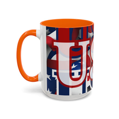 USA! USA! USA White font Patriot White Accent Mug by theGreenDragonTavern.shop