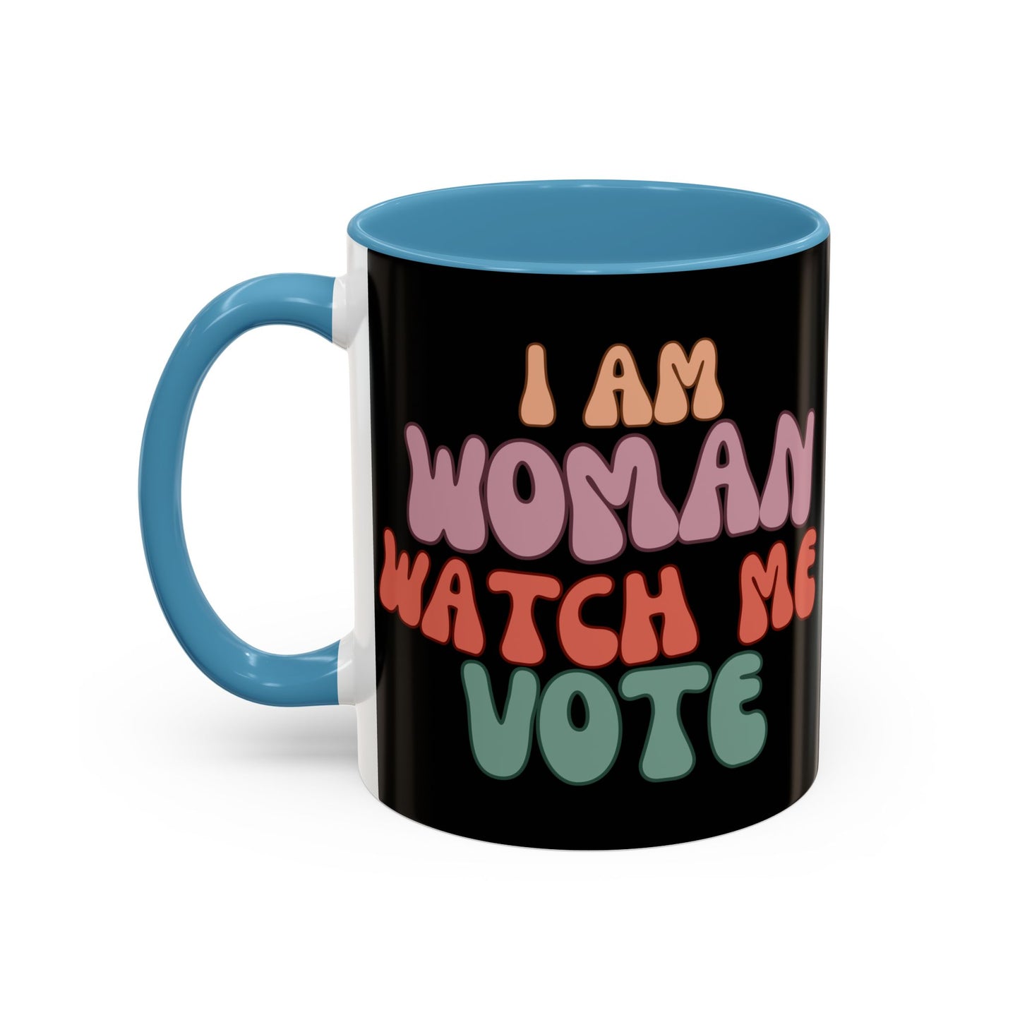 I Am Woman Watch Me Vote Black Accent Mug by theGreenDragonTavern.shop