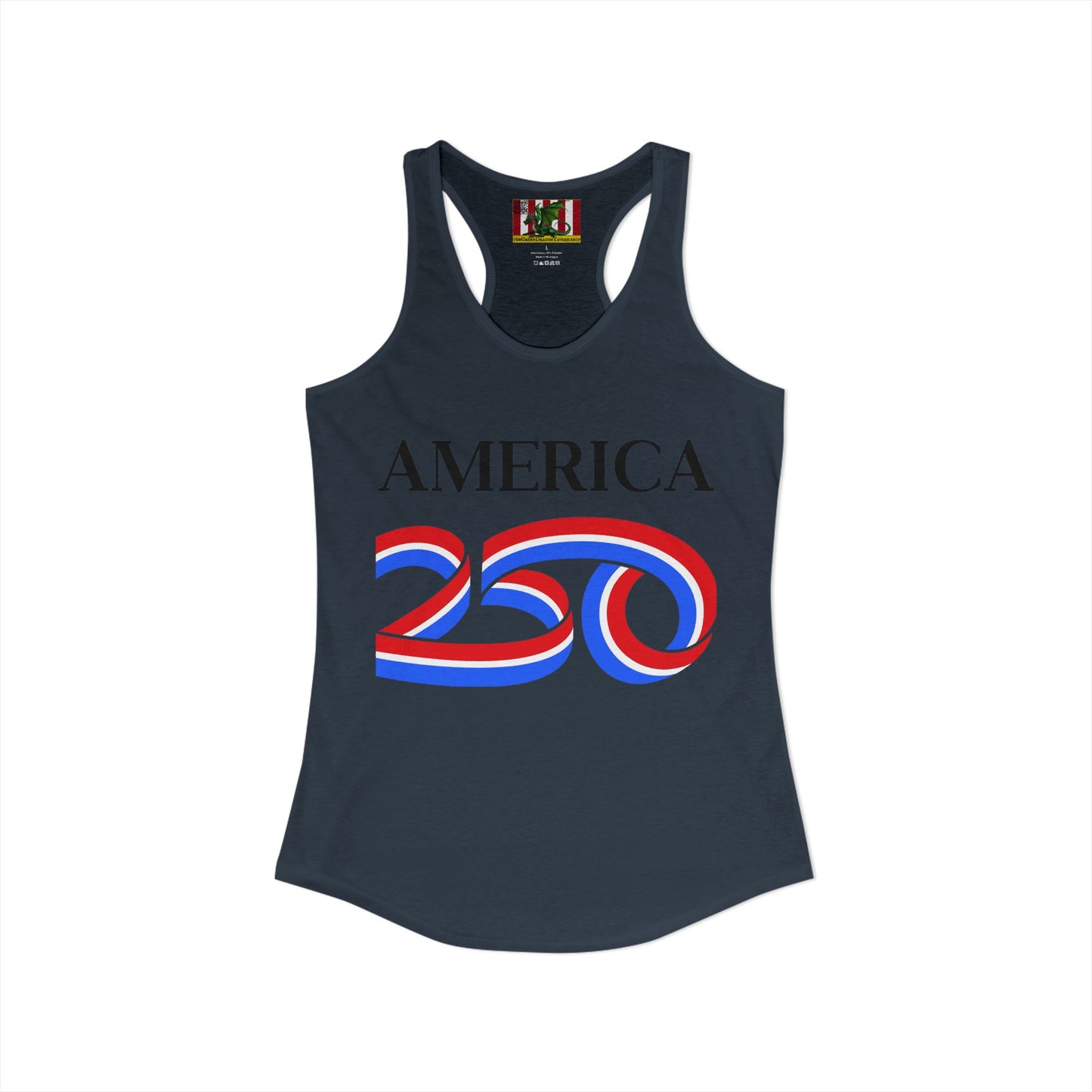 America 250 Black font Women's Racerback Tank Top by theGreenDragonTavern.shop