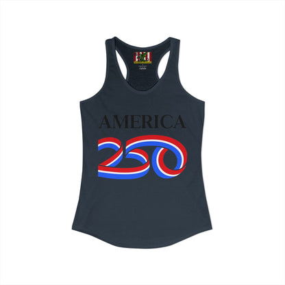 America 250 Black font Women's Racerback Tank Top by theGreenDragonTavern.shop