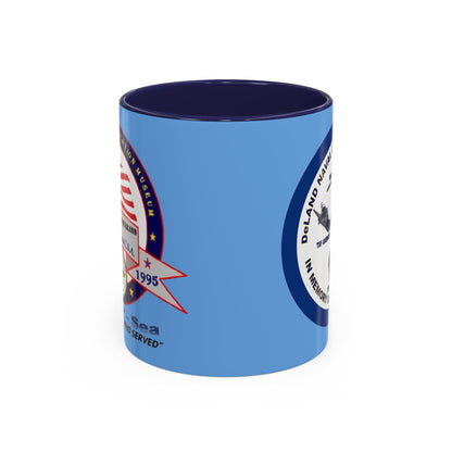 DNASM 2-sided, Founding & Student Art w/Navy Ring Light Blue Accent Mug by theGreenDragonTavern.shop