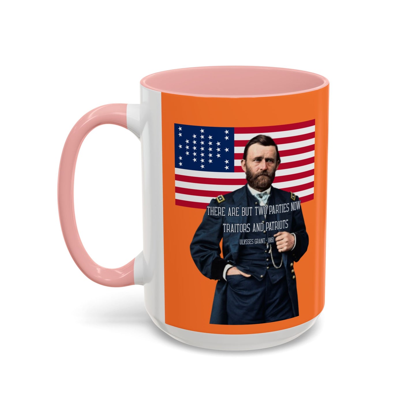 "Traitors and Patriots" Ulysses Grant Orange Accent Mug by theGreenDragonTavern.shop
