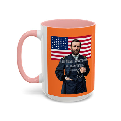 "Traitors and Patriots" Ulysses Grant Orange Accent Mug by theGreenDragonTavern.shop