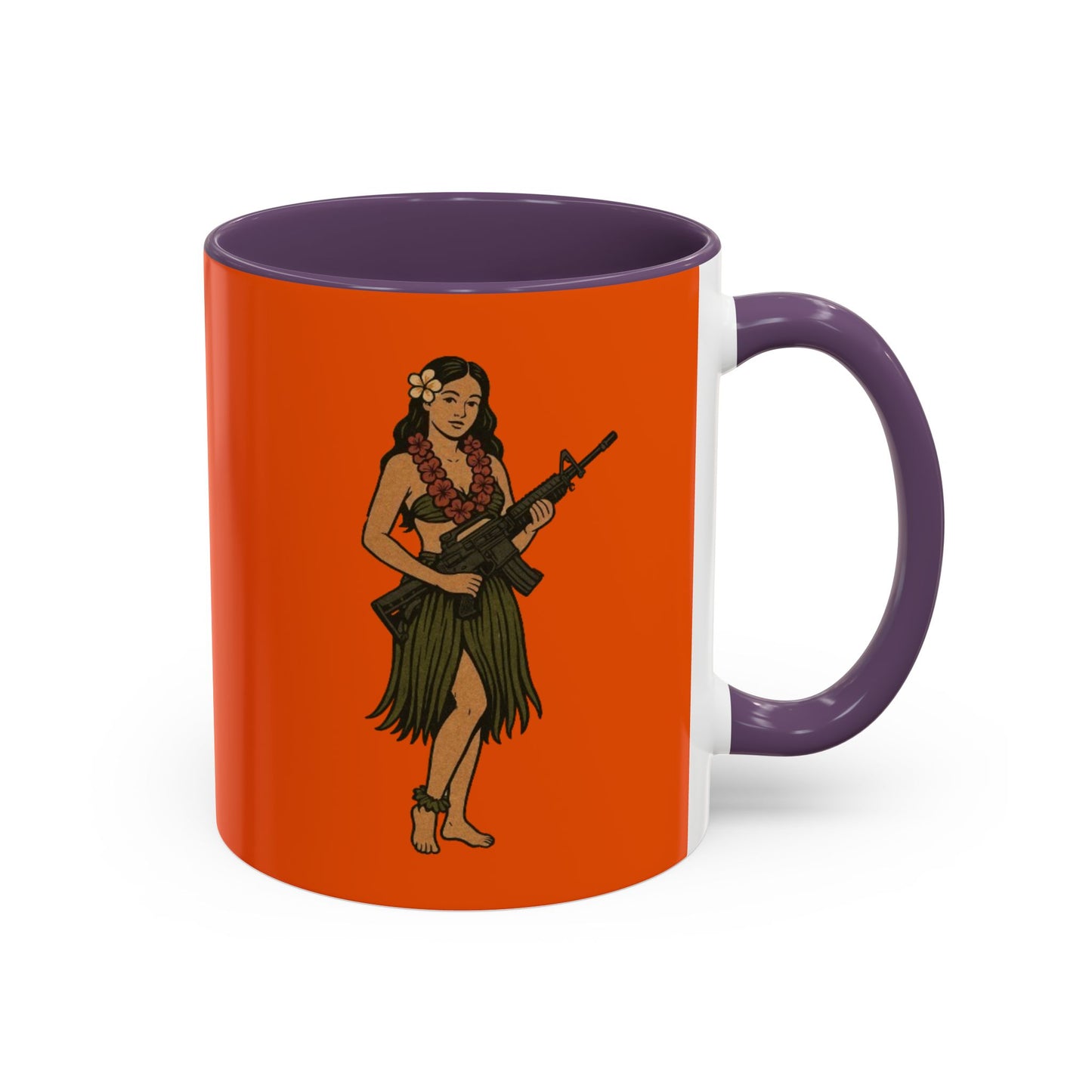 Hula Girl Packin' Heat Orange Accent Mug by theGreenDragonTavern.shop