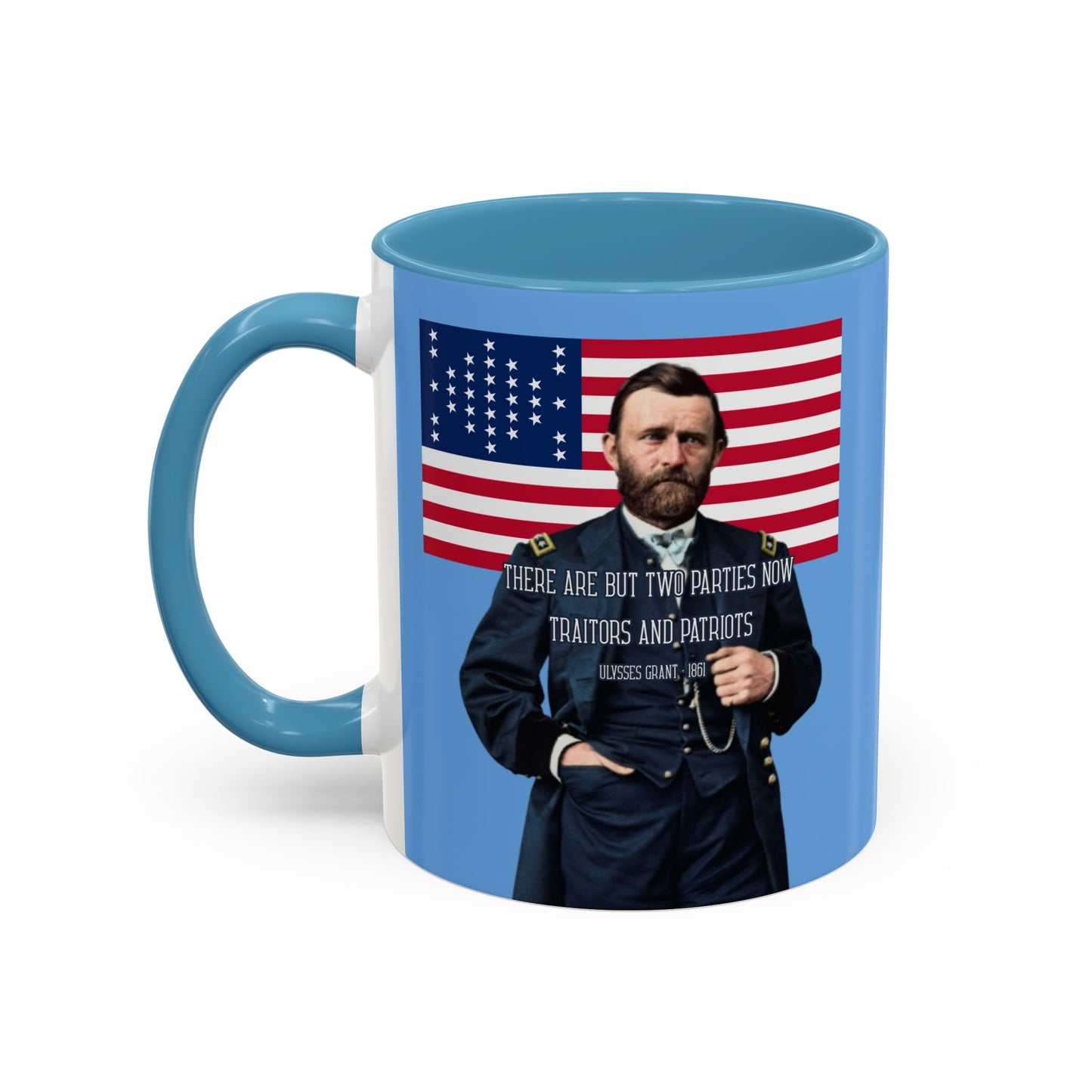"Traitors and Patriots" Ulysses Grant Light Blue Accent Mug by theGreenDragonTavern.shop