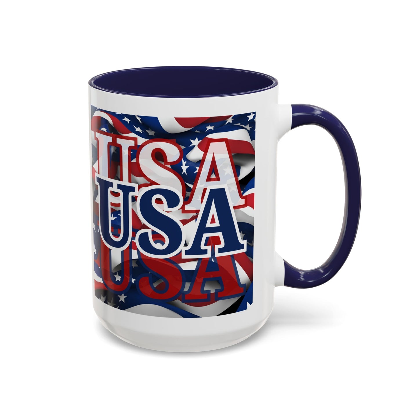 USA Blue font Center Patriot White Accent Mug by theGreenDragonTavern.shop