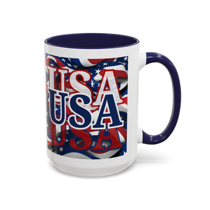 USA Blue font Center Patriot White Accent Mug by theGreenDragonTavern.shop