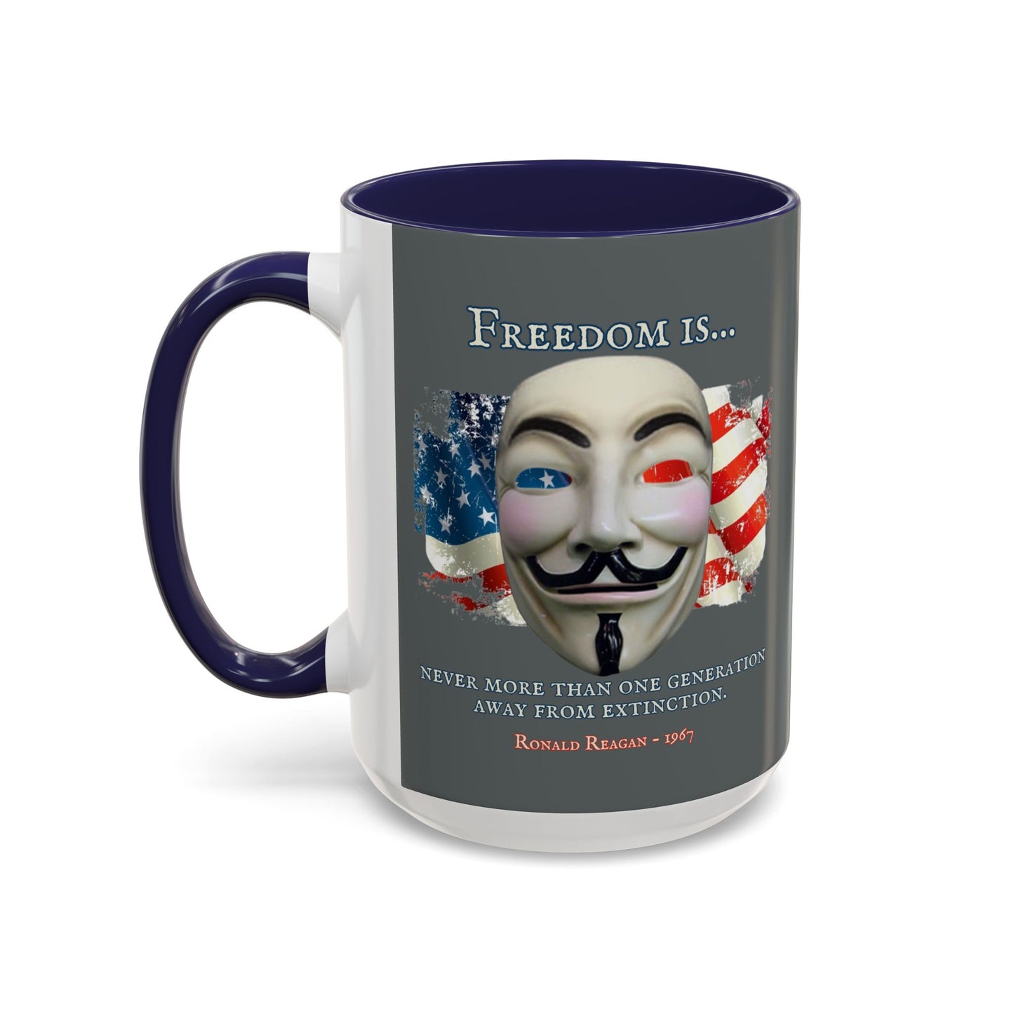 Ronald Reagan Freedom Vendetta Grey Accent Mug by theGreenDragonTavern.shop