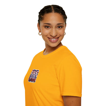 2-sided, Red White and BLUE USA Patriot Light colors Unisex T-Shirt by theGreenDragonTavern.shop