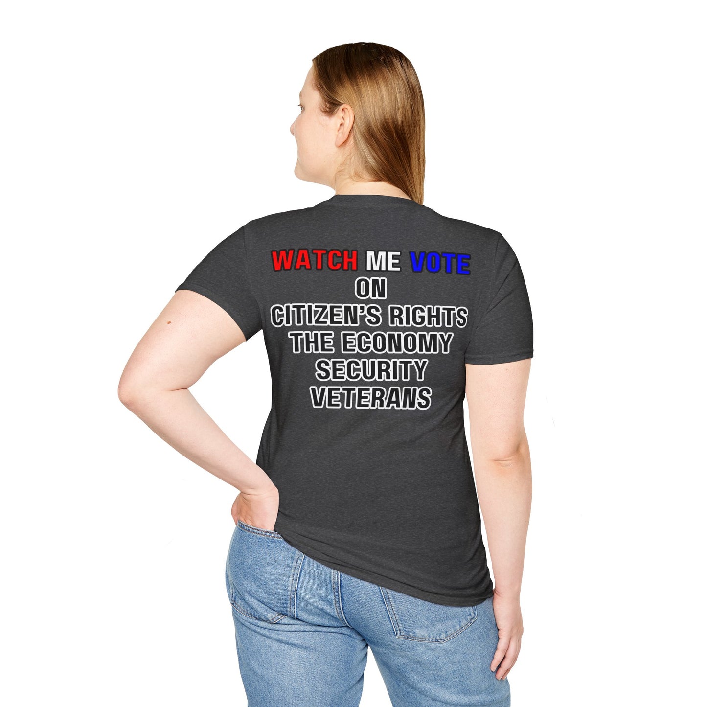 2-sided I Am Woman Watch Me Vote DKcolors Rosie Unisex T-Shirt by theGreenDragonTavern.shop