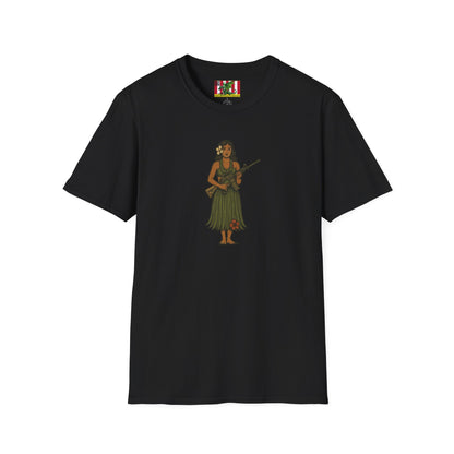2-sided, Hula Girl Packin' Heat Dark colors Unisex T-Shirt by theGreenDragonTavern.shop