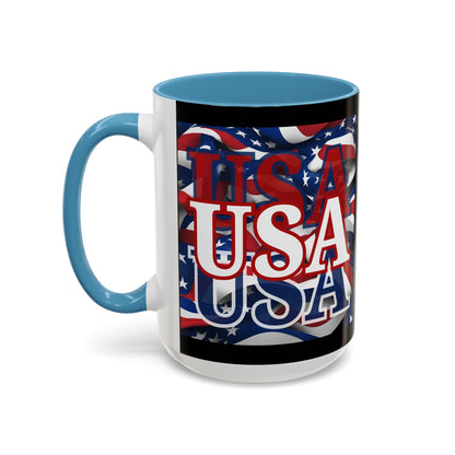 USA White font Center Patriot Black Accent Mug by theGreenDragonTavern.shop
