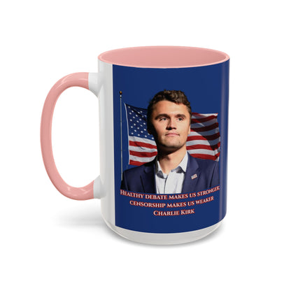 Charlie Kirk, Healthy Debate Blue Accent Mug by theGreenDragonTavern.shop