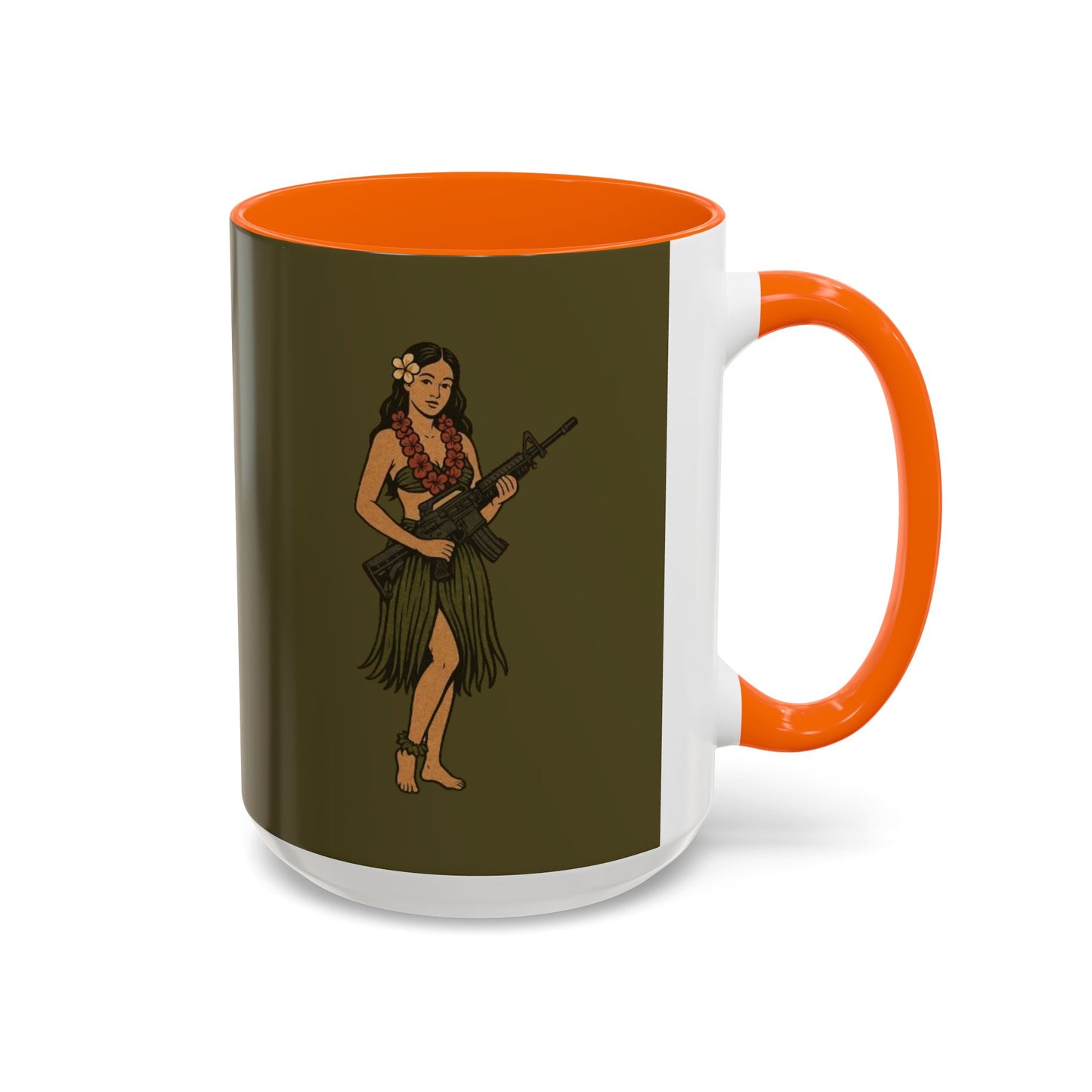 Hula Girl Packin' Heat Dark Green Accent Mug by theGreenDragonTavern.shop