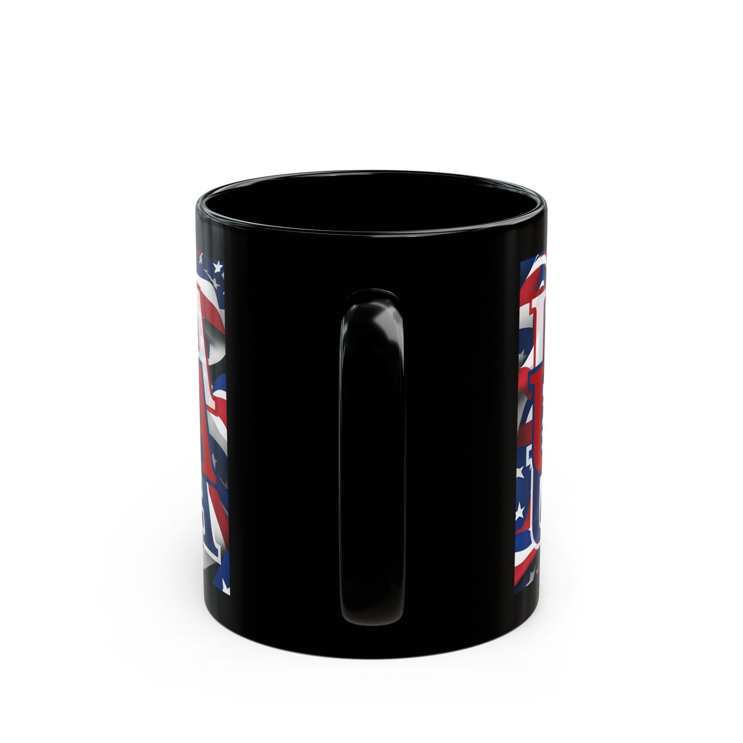 USA Red font Center Patriot Black Mug by theGreenDragonTavern.shop