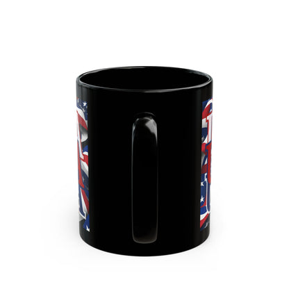 USA Red font Center Patriot Black Mug by theGreenDragonTavern.shop