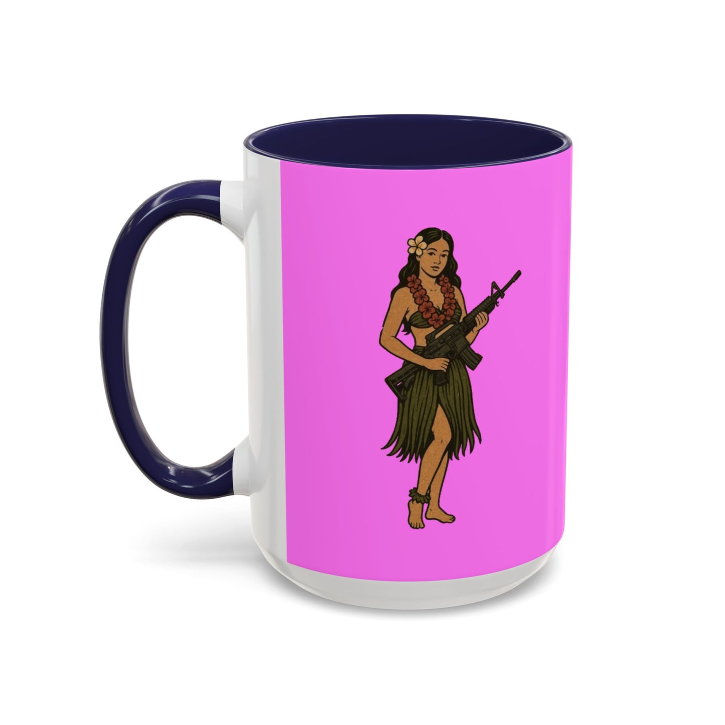 Hula Girl Packin' Heat Pink Accent Mug by theGreenDragonTavern.shop