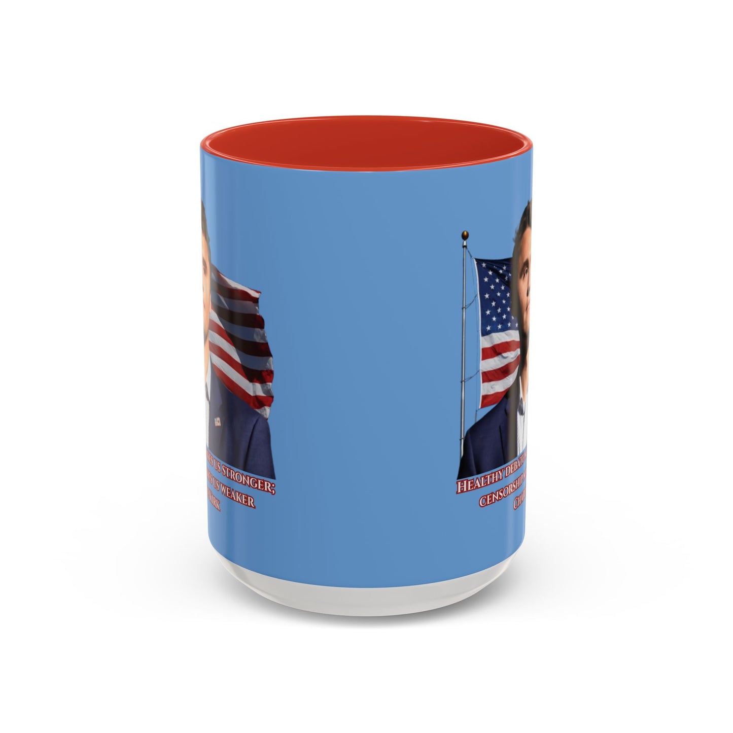 Charlie Kirk, Healthy Debate Light Blue Accent Mug by theGreenDragonTavern.shop