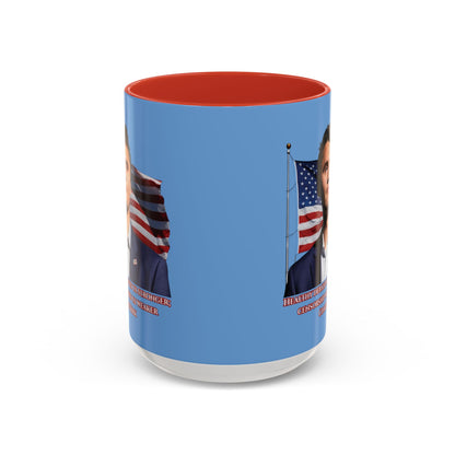 Charlie Kirk, Healthy Debate Light Blue Accent Mug by theGreenDragonTavern.shop