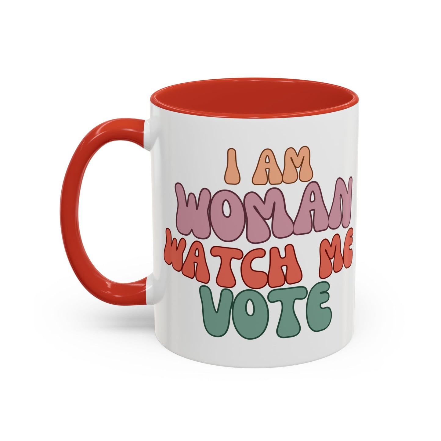 I Am Woman Watch Me Vote White Accent Mug by theGreenDragonTavern.shop