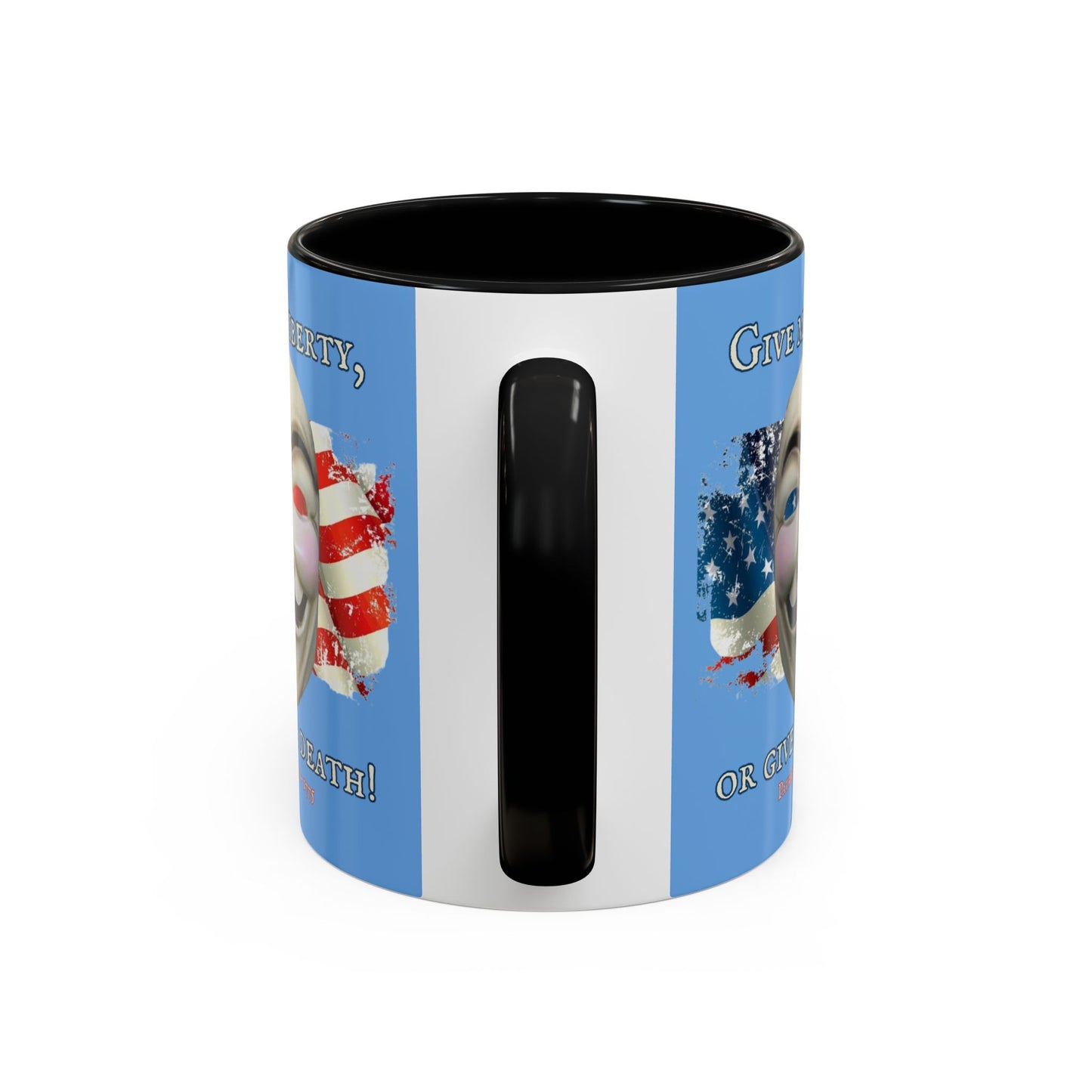 Vendetta, "Give me liberty, or give me death!" Blue Accent Mug by theGreenDragonTavern.shop