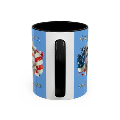 Vendetta, "Give me liberty, or give me death!" Blue Accent Mug by theGreenDragonTavern.shop