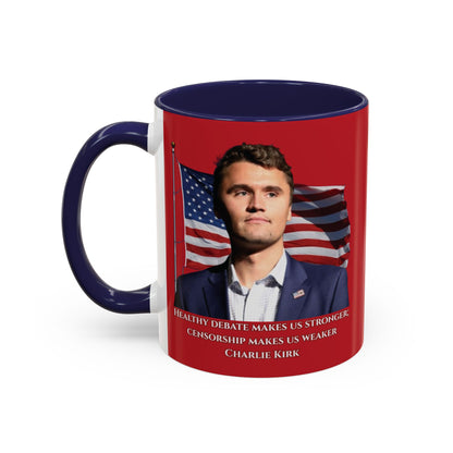 Charlie Kirk, Healthy Debate Red Accent Mug by theGreenDragonTavern.shop