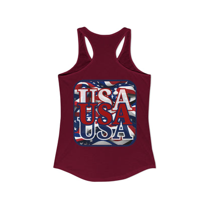 2-sided, RED White and Blue USA Patriot Women's Racerback Tank Top by theGreenDragonTavern.shop