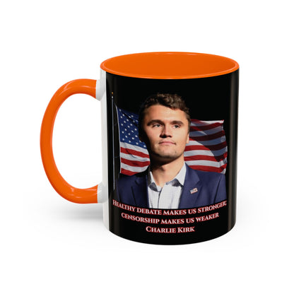 Charlie Kirk, Healthy Debate Black Accent Mug by theGreenDragonTavern.shop