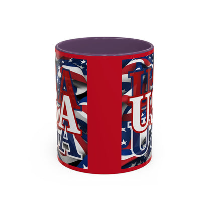 USA White font Center Patriot Red Accent Mug by theGreenDragonTavern.shop