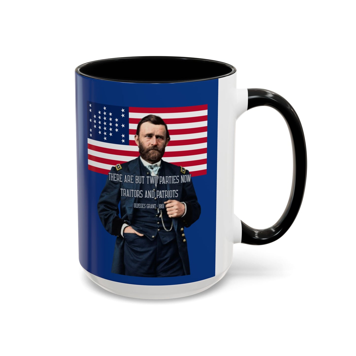 "Traitors and Patriots" Ulysses Grant Dark Blue Accent Mug by theGreenDragonTavern.shop