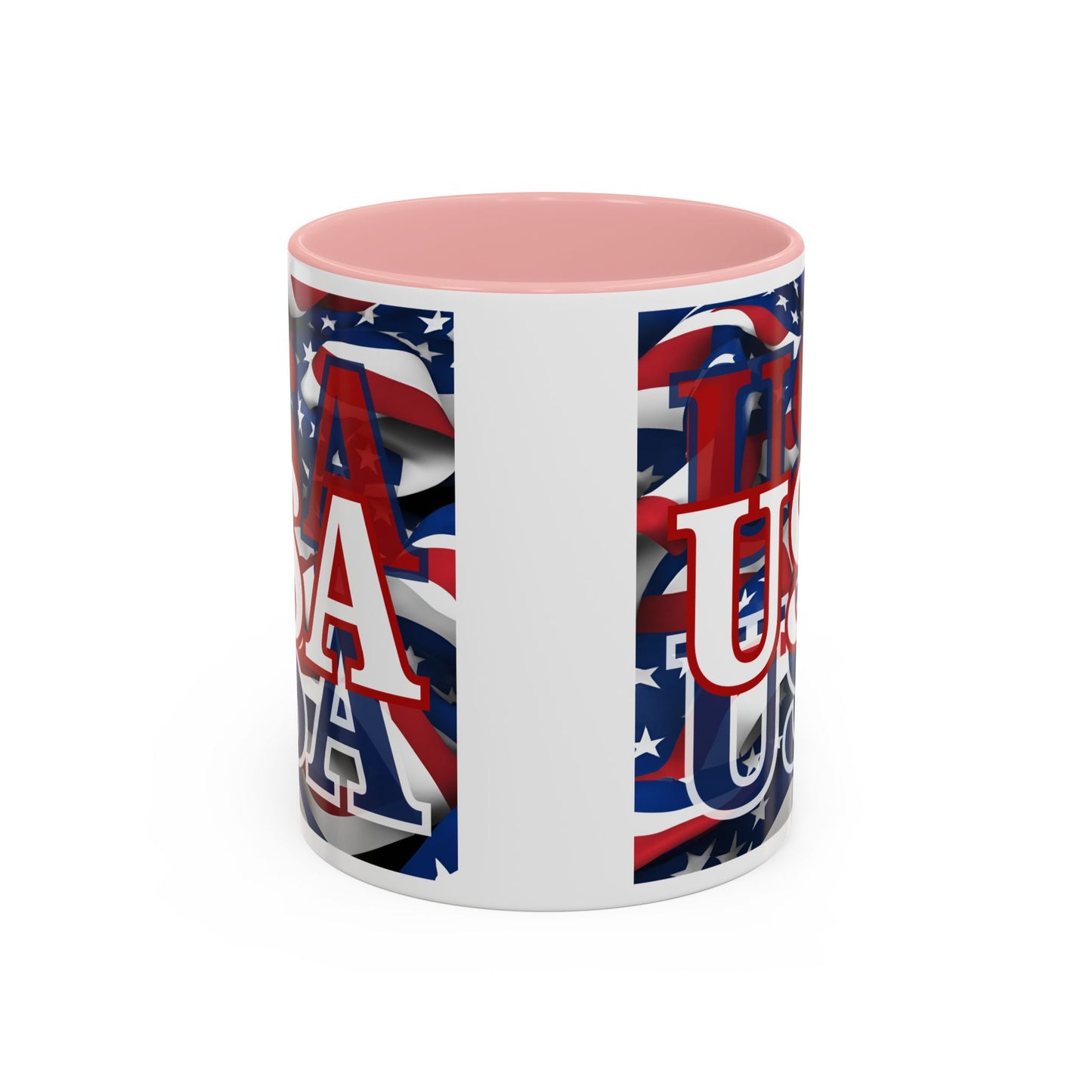 USA White font Center Patriot White Accent Mug by theGreenDragonTavern.shop