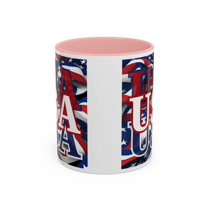 USA White font Center Patriot White Accent Mug by theGreenDragonTavern.shop