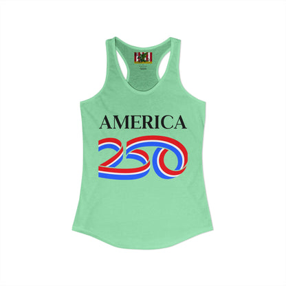 America 250 Black font Women's Racerback Tank Top by theGreenDragonTavern.shop
