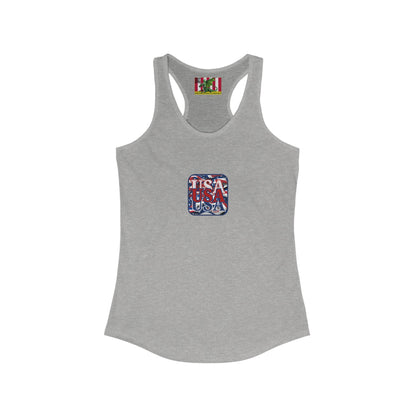 2-sided, RED White and Blue USA Patriot Women's Racerback Tank Top by theGreenDragonTavern.shop